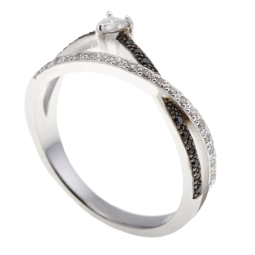 Bague argent rhodié, oxydes de zirconium