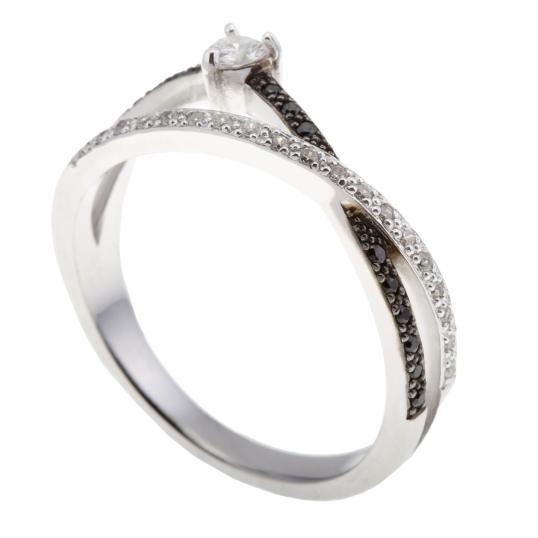 Bague argent rhodié, oxydes de zirconium