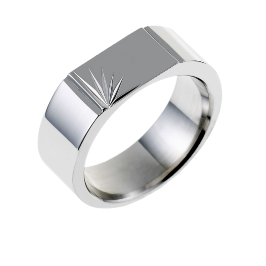 Chevalière en argent rhodié, plateau diamanté