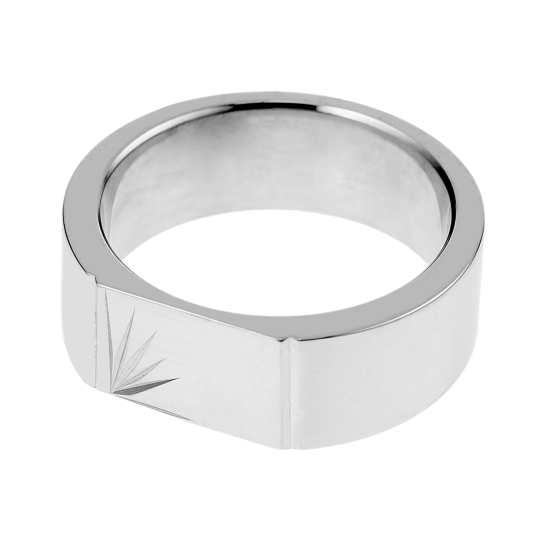 Chevalière en argent rhodié, plateau diamanté