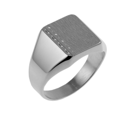 Chevalière rectangle en argent rhodié, diamantée sur les côtés