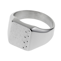 Chevalière rectangle en argent rhodié, diamantée sur les côtés