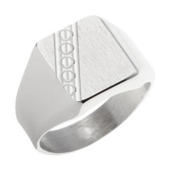Chevalière rectangle en argent rhodié, diagonale diamantée