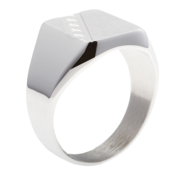 Chevalière rectangle en argent rhodié, diagonale diamantée