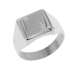 Chevalière carrée en argent rhodié, diamantée soleil