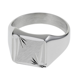 Chevalière carrée en argent rhodié, diamantée soleil