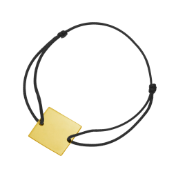 Bracelet cordon noir en plaqué or, plaque carré 20 mm