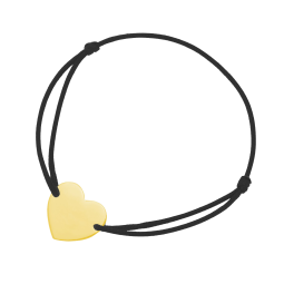 Bracelet cordon noir en plaqué or, coeur