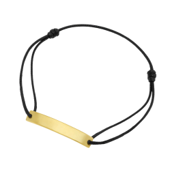 Bracelet cordon noir en plaqué or, plaque rectangle 6 mm