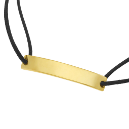 Bracelet cordon noir en plaqué or, plaque rectangle 6 mm