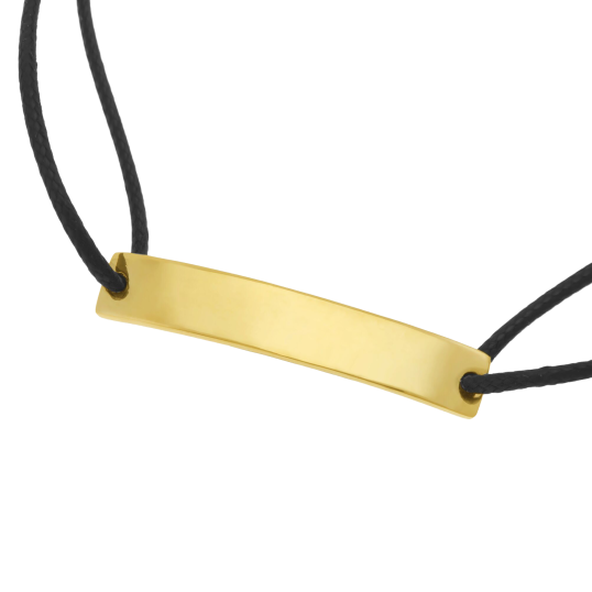 Bracelet cordon noir en plaqué or, plaque rectangle 6 mm
