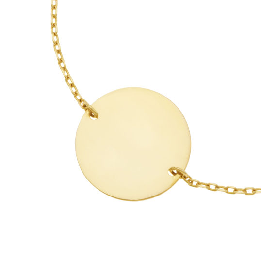 Bracelet en plaqué or, plaque ronde 19,5 mm