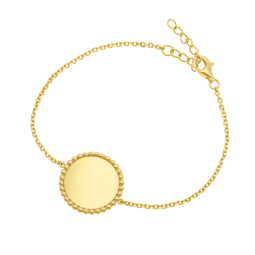 Bracelet en plaqué or, plaque ronde perlée 18 mm