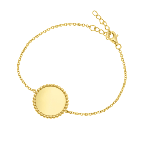 Bracelet en plaqué or, plaque ronde perlée 18 mm