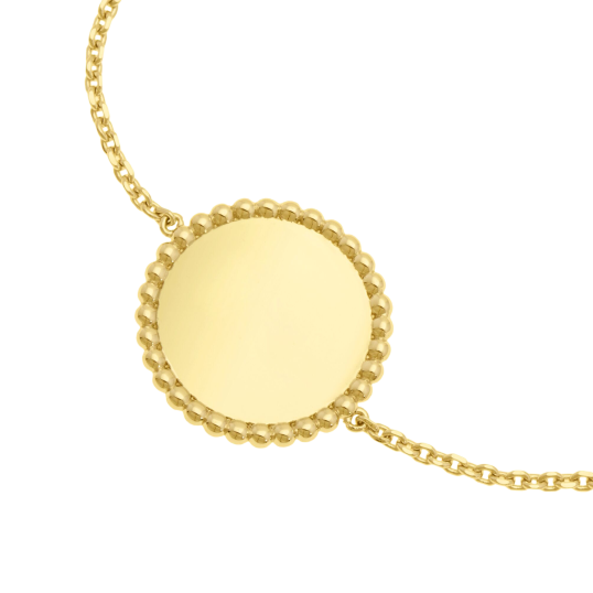 Bracelet en plaqué or, plaque ronde perlée 18 mm