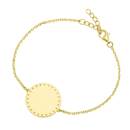 Bracelet en plaqué or, plaque ronde 19 mm, motif pointillé