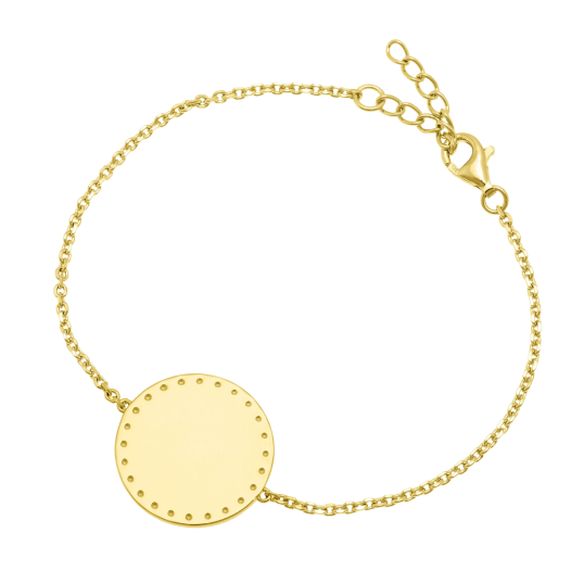 Bracelet en plaqué or, plaque ronde 19 mm, motif pointillé