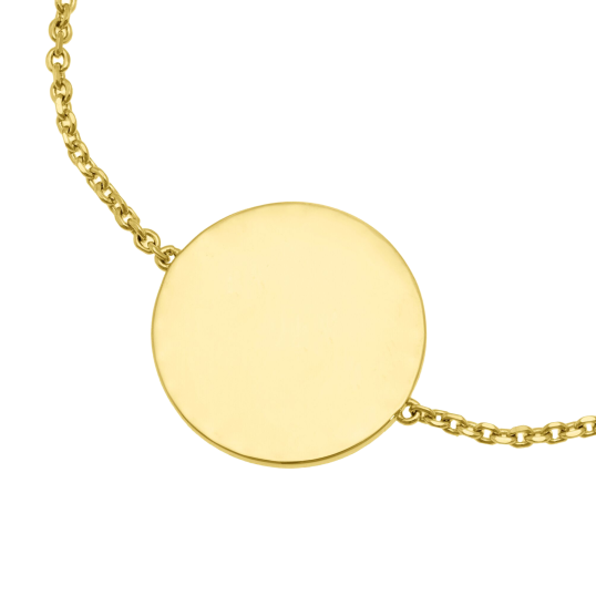 Bracelet en plaqué or, plaque ronde 19 mm, motif pointillé