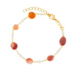 Bracelet en plaqué or, jade et perles synthétiques