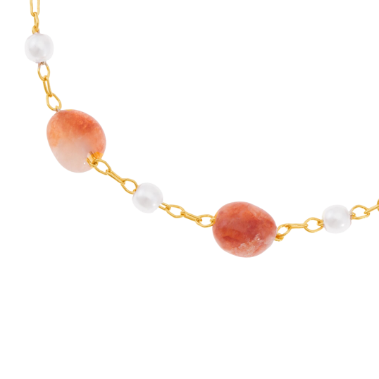 Bracelet en plaqué or, jade et perles synthétiques