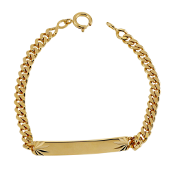 Identité en plaqué or, maille gourmette, plaque 5mm diamantée sur le côté
