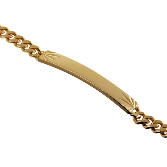 Identité en plaqué or, maille gourmette, plaque 5mm diamantée sur le côté