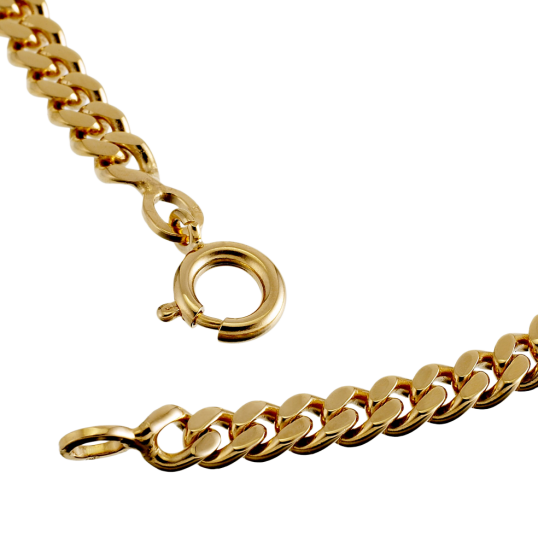 Identité en plaqué or, maille gourmette, plaque 5mm diamantée sur le côté