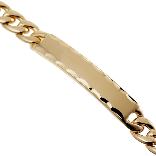 Identité en plaqué or, plaque 7mm, maille gourmette Identité en plaqué or, plaque 7mm, maille gourmette