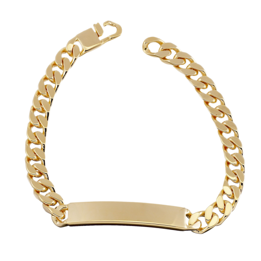 Identité en plaqué or, maille gourmette, plaque 7mm