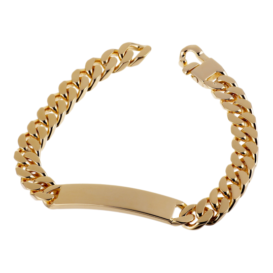 Identité en plaqué or, maille gourmette, plaque 9mm