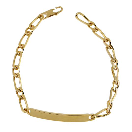 Identité en plaqué or, plaque 5mm, maille cheval alternée 1-1