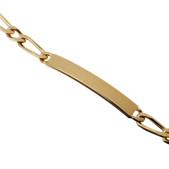 Identité en plaqué or, plaque 5mm, maille cheval alternée 1-1