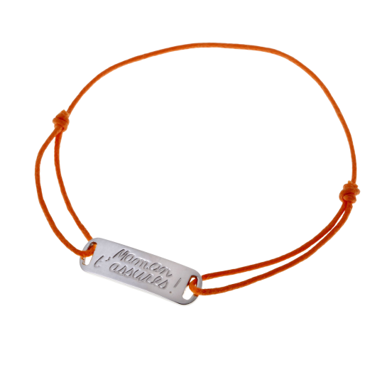Bracelet en argent rhodié, cordon maman t'assures