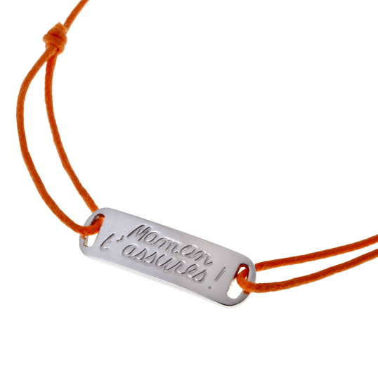 Bracelet en argent rhodié, cordon maman t'assures