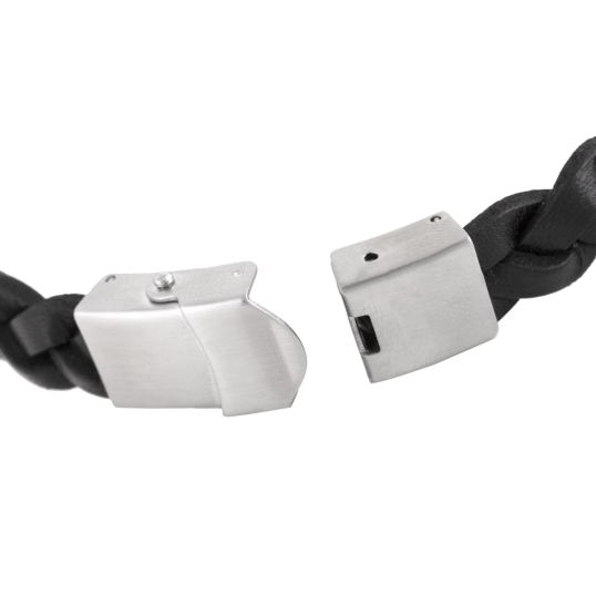 Bracelet acier et cuir tresse