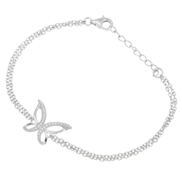 Bracelet en argent rhodié et oxydes de zirconium, papillon