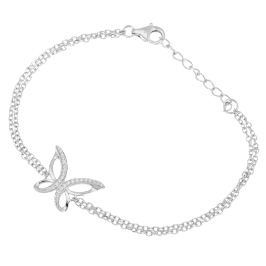 Bracelet en argent rhodié et oxydes de zirconium, papillon Bracelet en argent rhodié et oxydes de zirconium, papillon