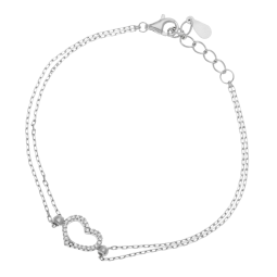 Bracelet en argent rhodié et oxydes de zirconium, coeur