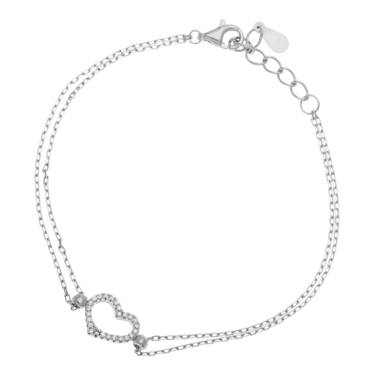 Bracelet en argent rhodié et oxydes de zirconium, coeur