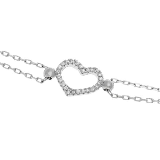 Bracelet en argent rhodié et oxydes de zirconium, coeur