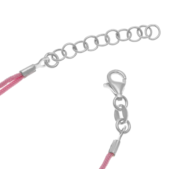 Bracelet cordon  en argent rhodié et laque, coeurs roses