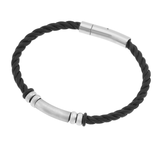 Bracelet en acier et cuir 