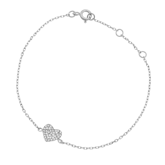 Bracelet en argent rhodié et oxydes de zirconium, coeur