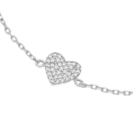Bracelet en argent rhodié et oxydes de zirconium, coeur