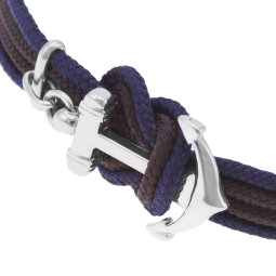 Bracelet en acier, fils polyester marron et bleu, ancre Bracelet en acier, fils polyester marron et bleu, ancre