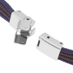 Bracelet en acier, fils polyester marron et bleu, ancre Bracelet en acier, fils polyester marron et bleu, ancre