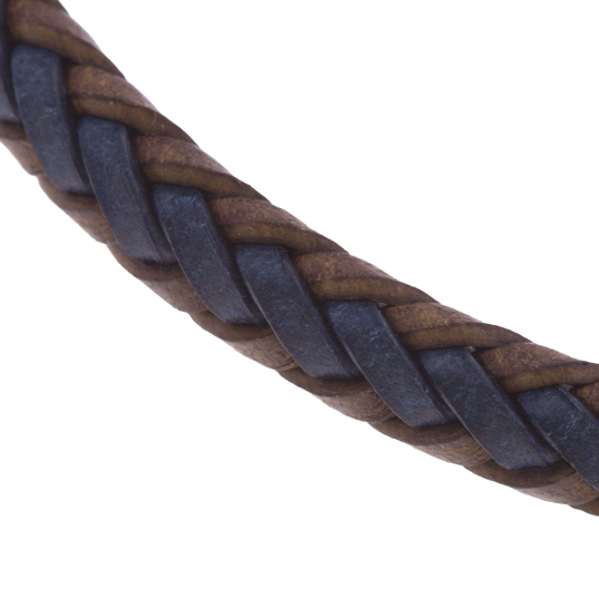 Bracelet en acier, cuir marron et bleu