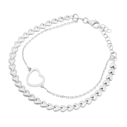 Bracelet en argent rhodié, coeurs