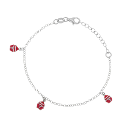 Bracelet en argent rhodié et laque, coccinelle