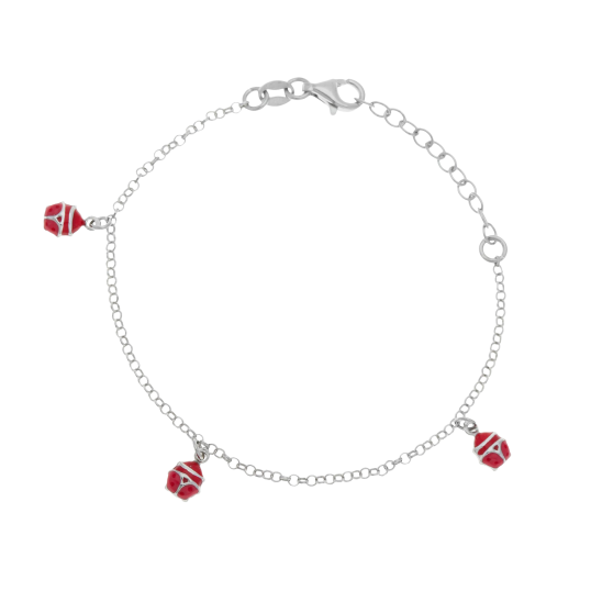 Bracelet en argent rhodié et laque, coccinelle